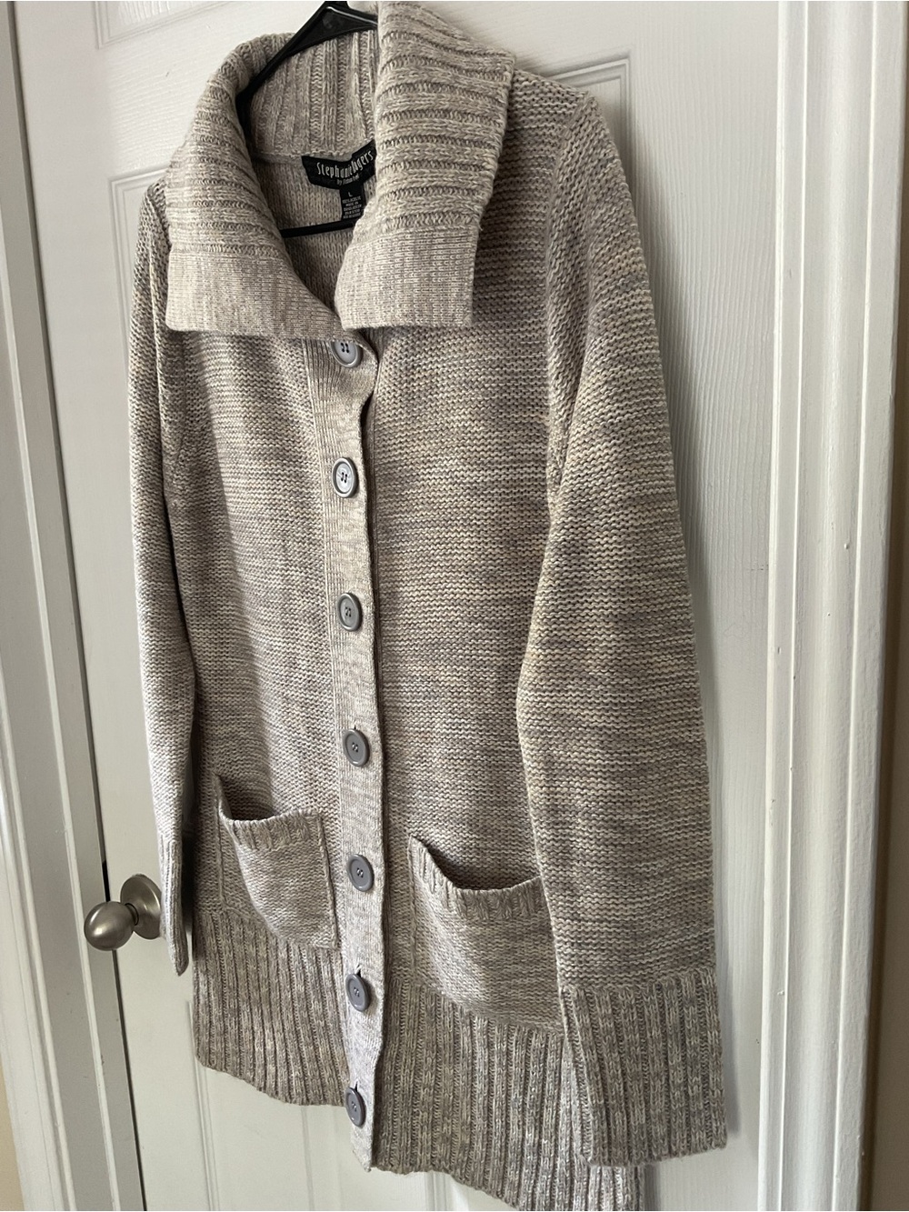 Stephanie Rogers Beige Knit Shawl Collar Long Cardigan Sweater L - Picture 5 of 14